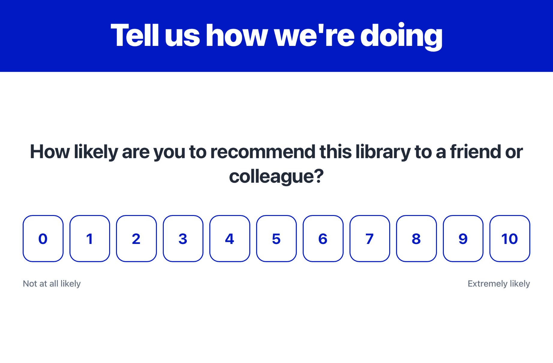 Sensa kiosk survey running on an iPad — clean, one-tap interface for visitor feedback